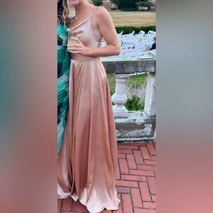 David’s Bridal- charmeuse cowl bridesmaid dress with lace-up back- Sand